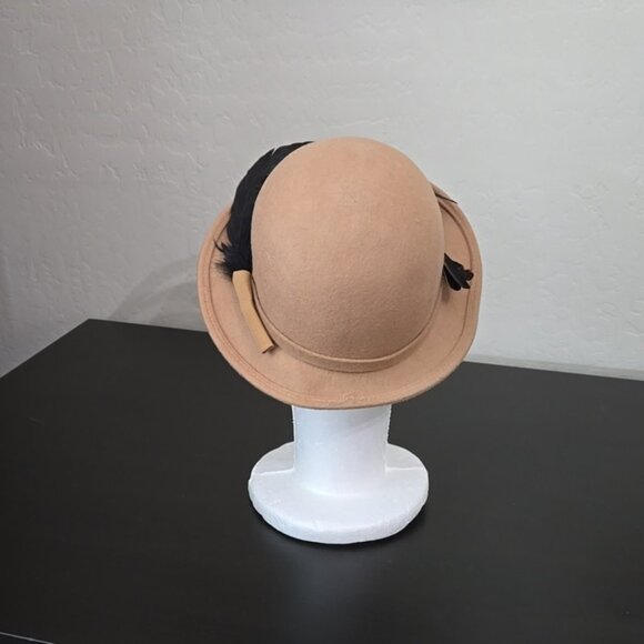 Vintage Splendide Georgi Brown Wool Hat Tan Bowler Hat With Feathers main image 7